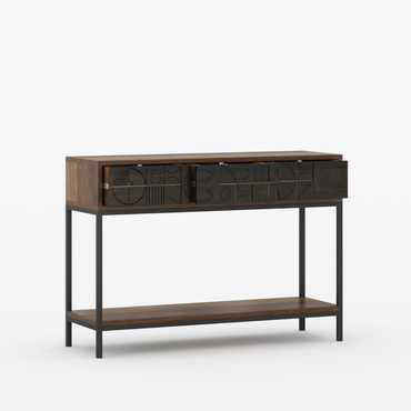 Novaire Solid Wood Geometric Inlay Console Table