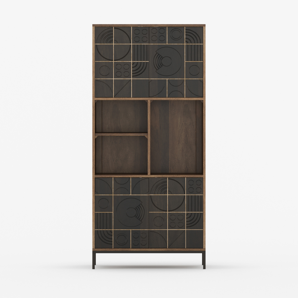 Novaire Geometric Inlay Door Storage Cabinet - Medium