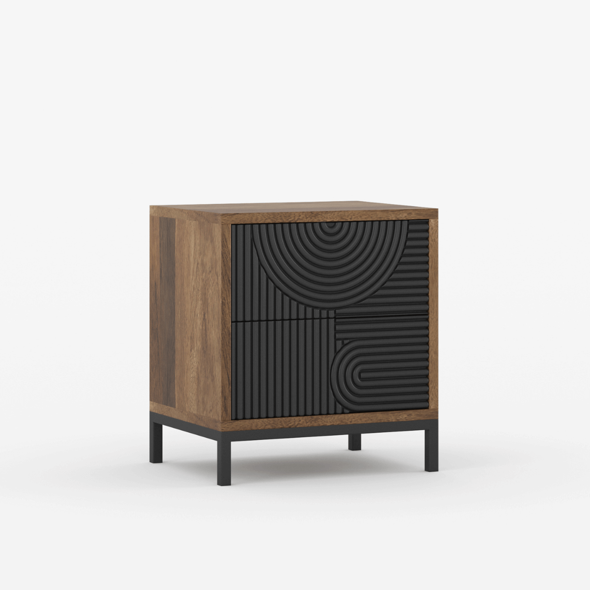 Renova Geometric Solid Wood 2 Drawer Bedside