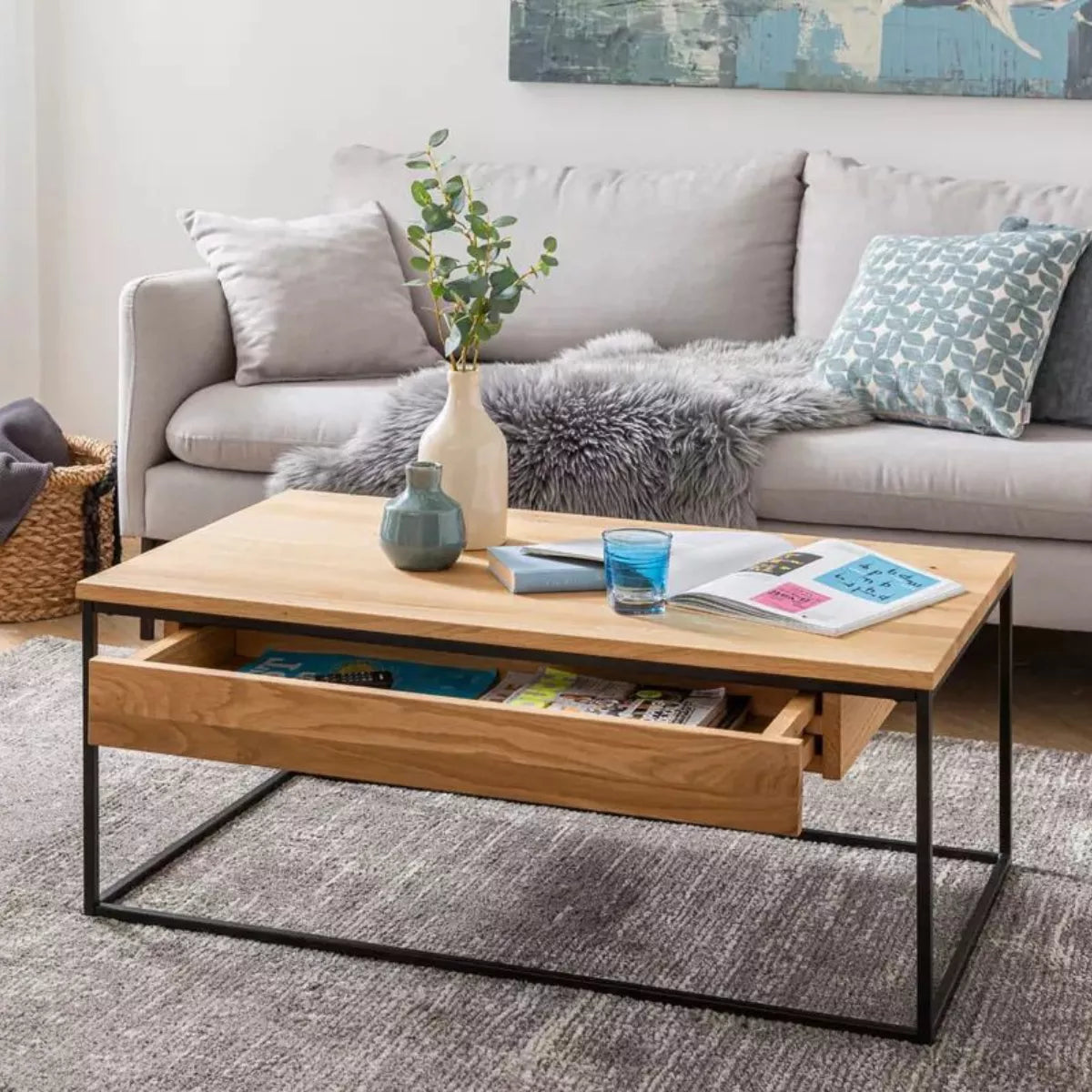 Trevoux Contemporary Rectangular Coffee Table with Drawer