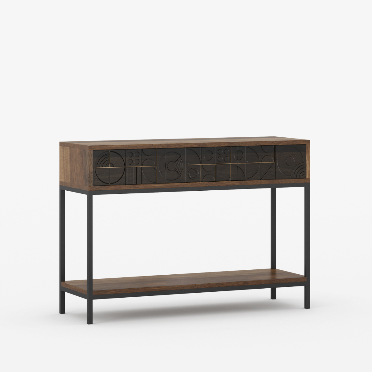 Novaire Solid Wood Geometric Inlay Console Table
