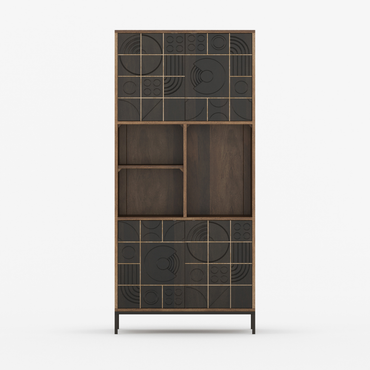Novaire Geometric Inlay Door Storage Cabinet - Medium