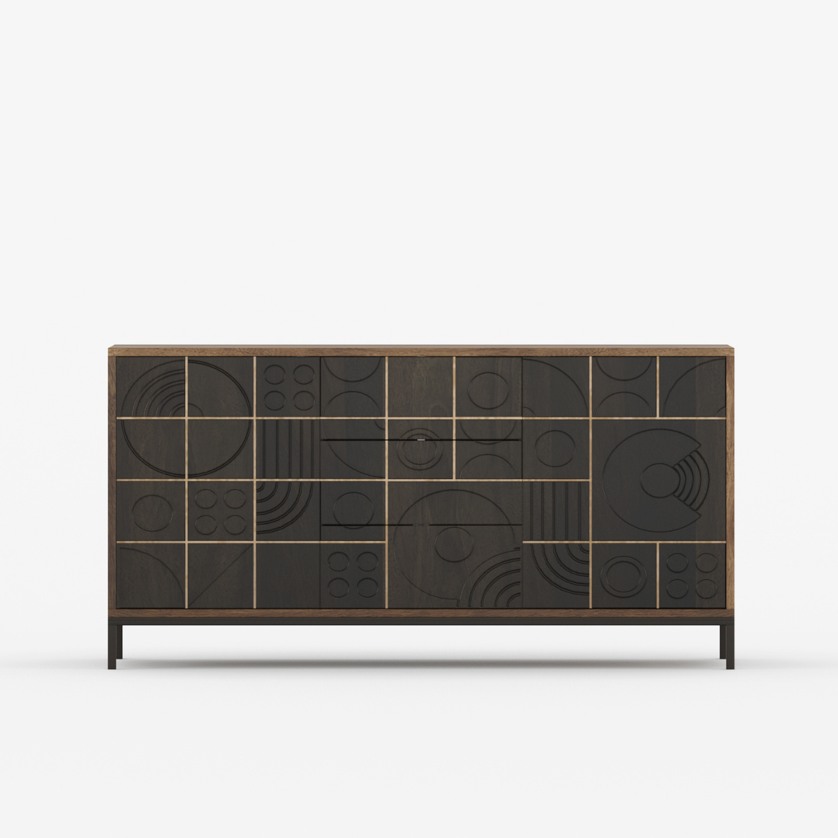 Novaire Solid Wood Geometric Inlay Sideboard