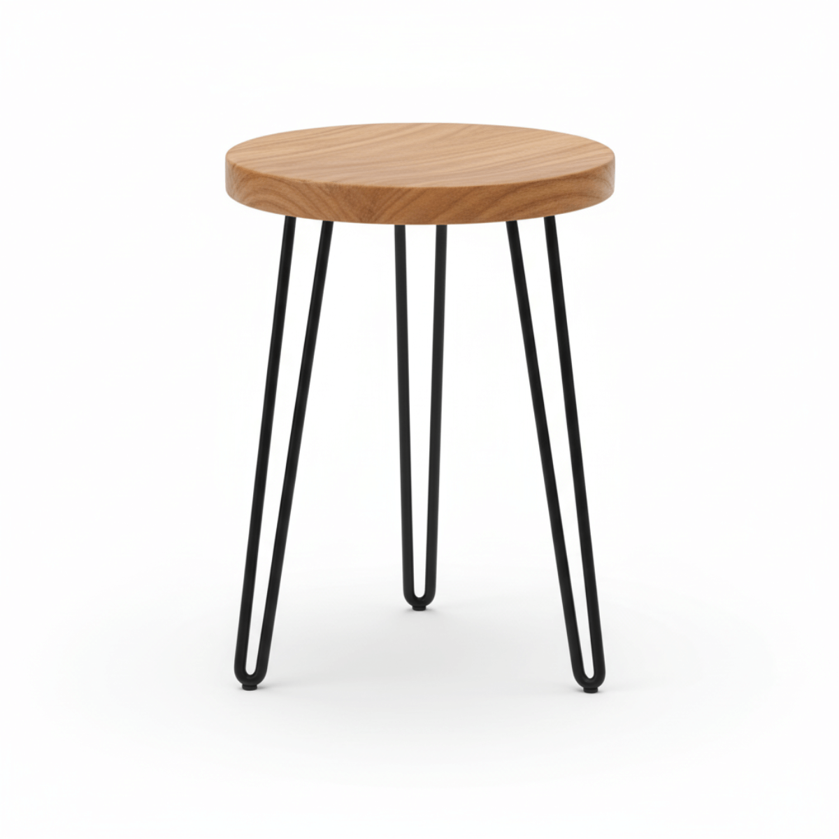 Caeria Mid-Century Wooden Top Stool with Metal Hairpin Legs