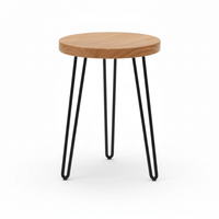 Caeria Mid-Century Wooden Top Stool with Metal Hairpin Legs