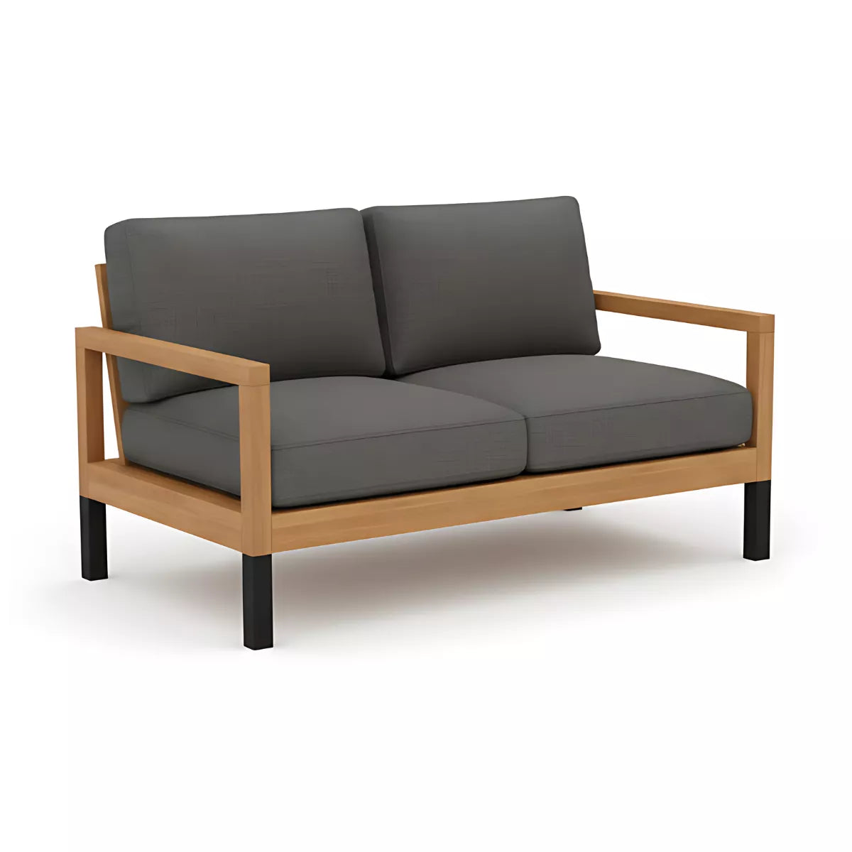 Calora Modern 2 Seater Solif Wood Sofa with Open Armrests