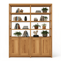 Kendral Solid Wood Modern Open Bookcase with Storage Cabinets