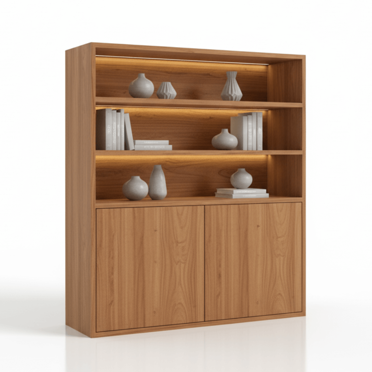 Malora Modern Solid Wood Open Shelf Display Cabinet