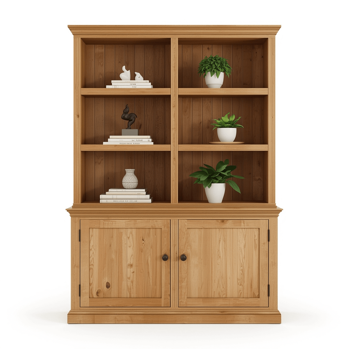 Marevo Solid Wood Traditional Bookcase with Paneled Doors