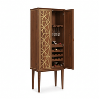 Marquet Modern Talll Bar Cabinet with Brass Inlay Detailing