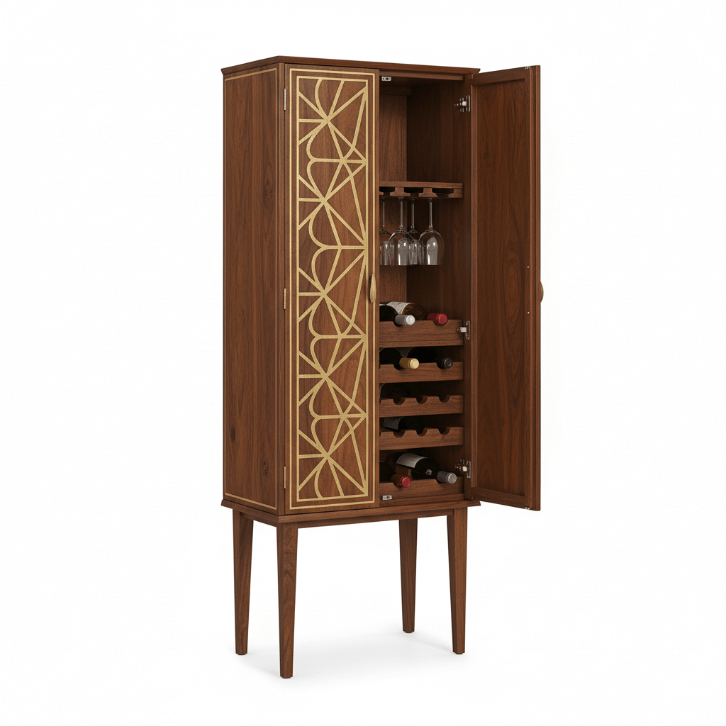 Marquet Modern Talll Bar Cabinet with Brass Inlay Detailing