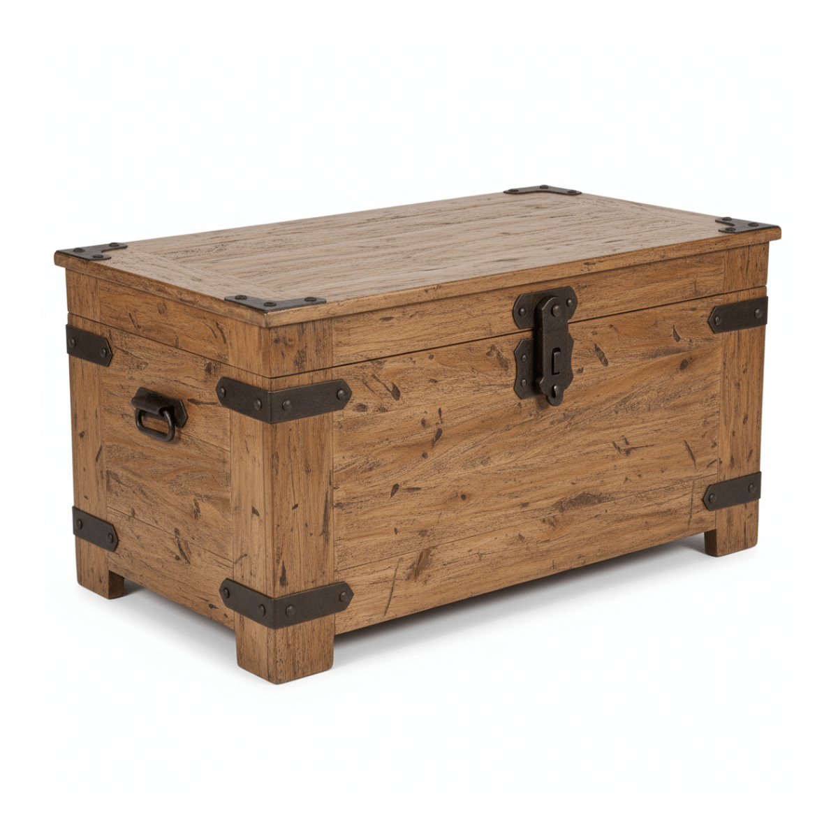 Mirora Solid Rustic Wood Industrial Storage Trunk Box