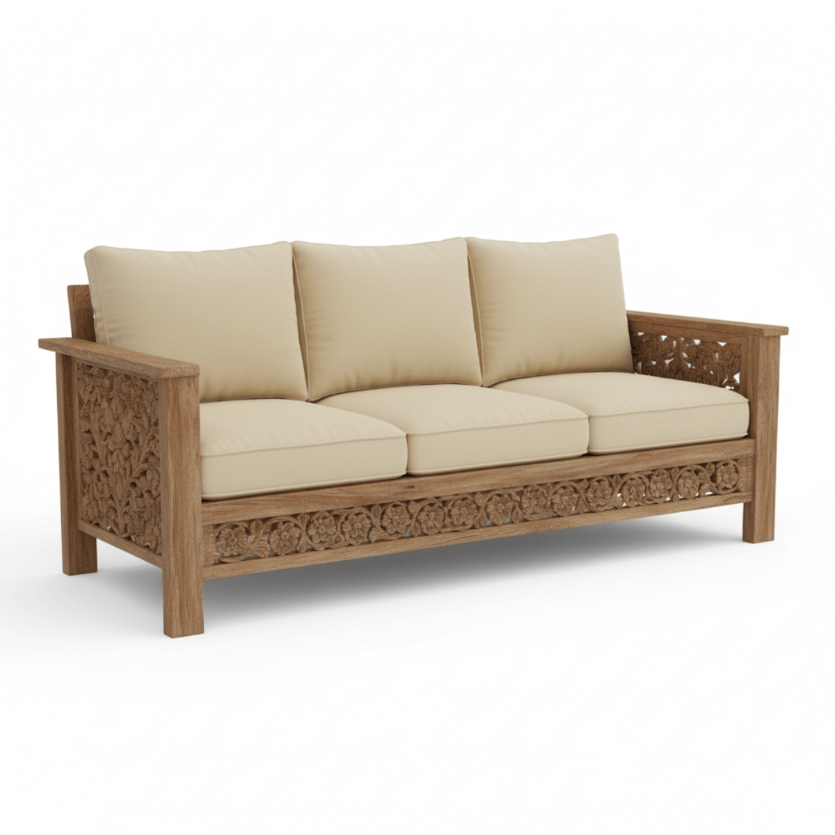 Nivara Luxury 3 Seater Sofa with Hand-Carved Detailing