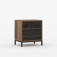 Novaire Solid Wood Geometric Inlay 2 Drawer Bedside Table
