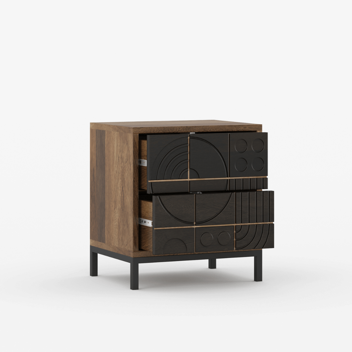 Novaire Solid Wood Geometric Inlay 2 Drawer Bedside Table