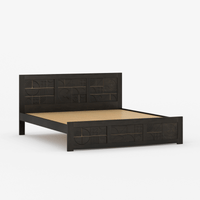 Novaire Solid Wood Geometric Inlay Bed with Headboard