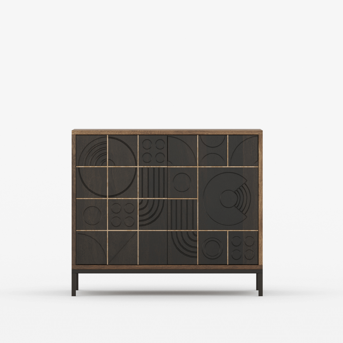 Novaire Solid Wood Geometric Inlay Small Sideboard