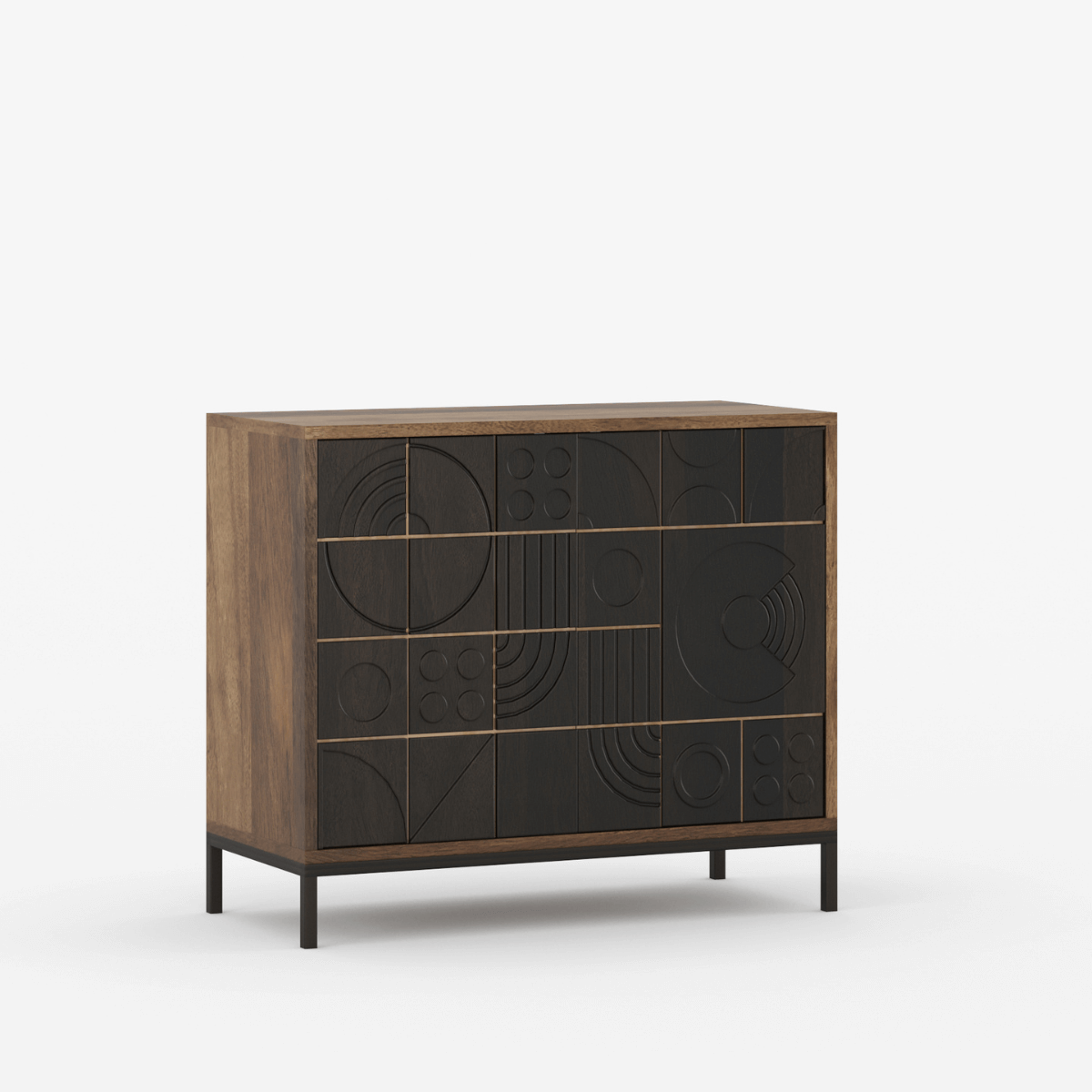 Novaire Solid Wood Geometric Inlay Small Sideboard