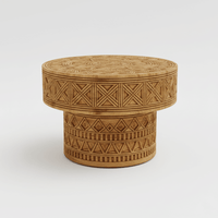 Ornara Wooden Carved Geometric Motifs Low Profile Stool