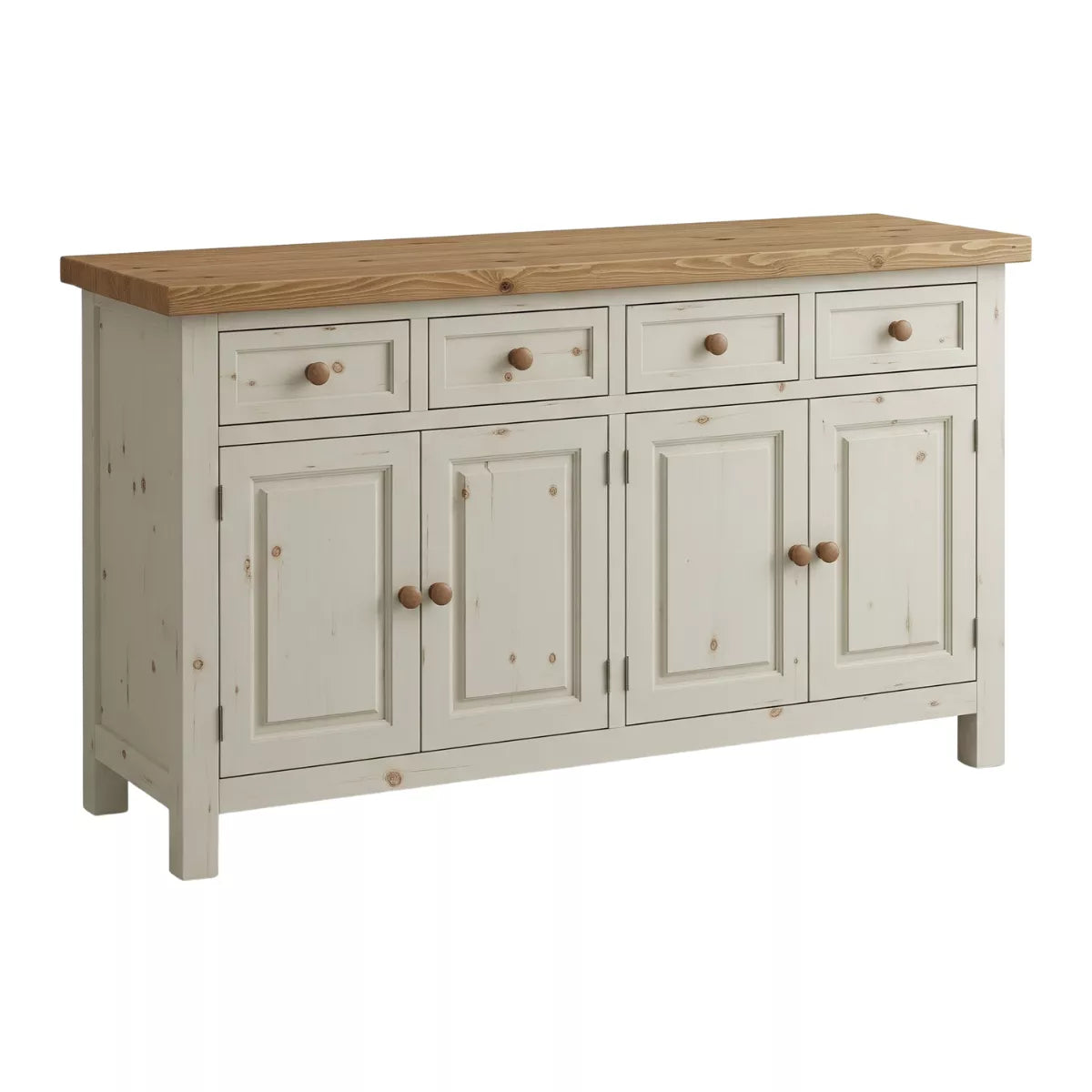 Rivaro Rusic White Solid Wood Sideboard with Natual Top