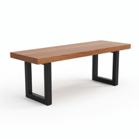 Thalora Wooden Industrial Style Thich Rectangular Bench with Metal Legs