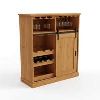 Zevara Modern Solid Wood Sliding Barn-Door Bar Cabinet