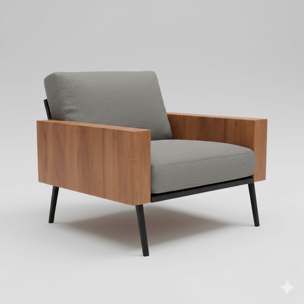 Zynor Modern Wooden Frame Sofa Chair with Light Grey Upholstery