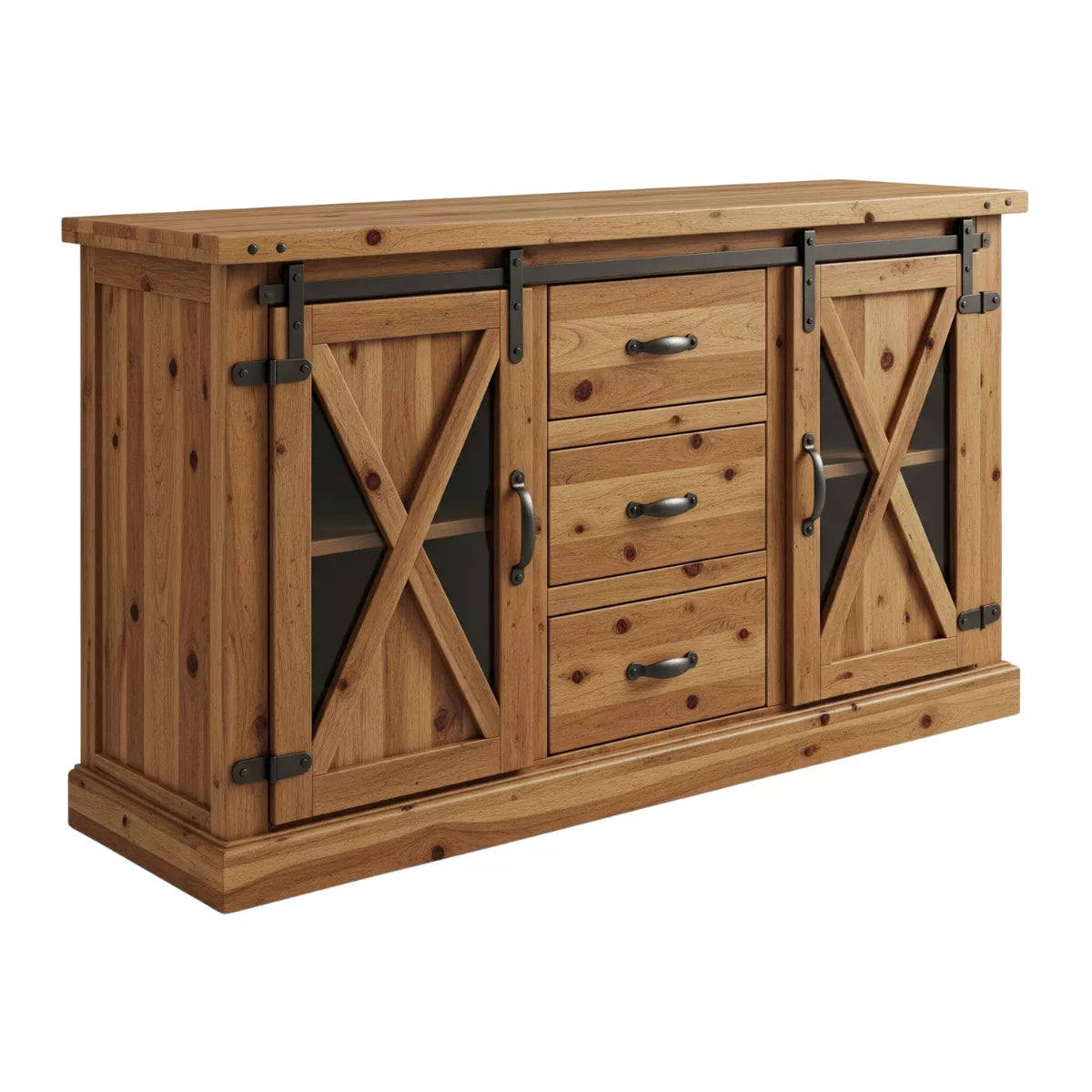 Morvien Rustic Natural Solid Wood Storage Sideboard